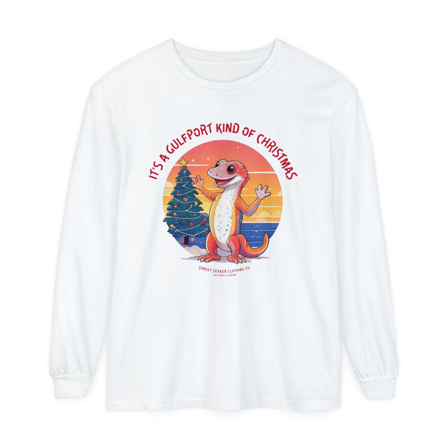 Gulfport Christmas Gecko Long Sleeve Tees