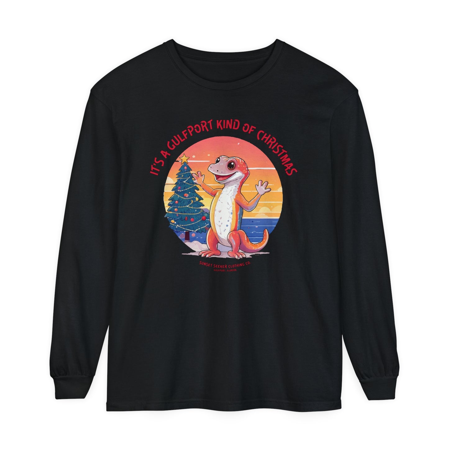 Gulfport Christmas Gecko Long Sleeve Tees